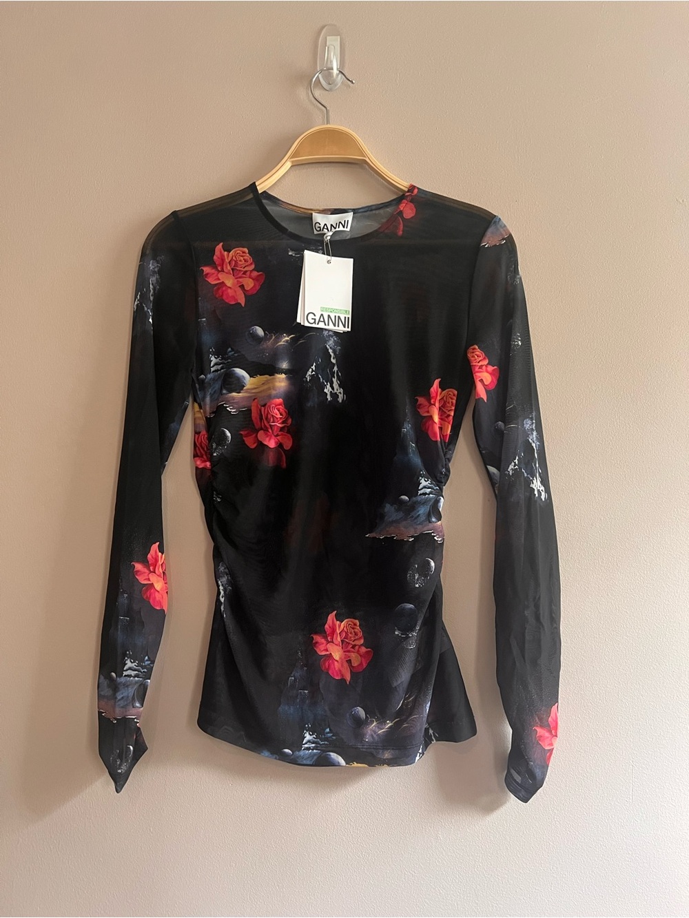 Ganni Gathered Mesh Blouse - Picture 2 of 6